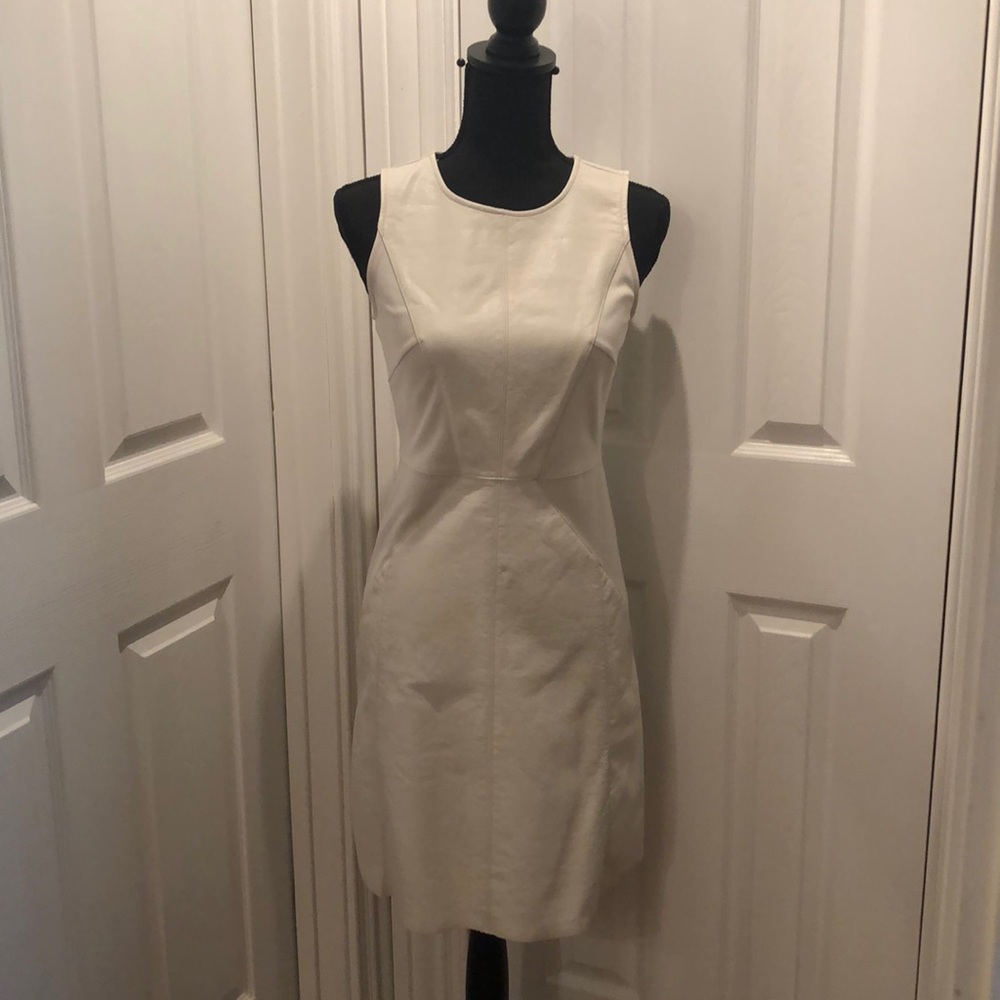 I-N-C Cream leather and stretch dress